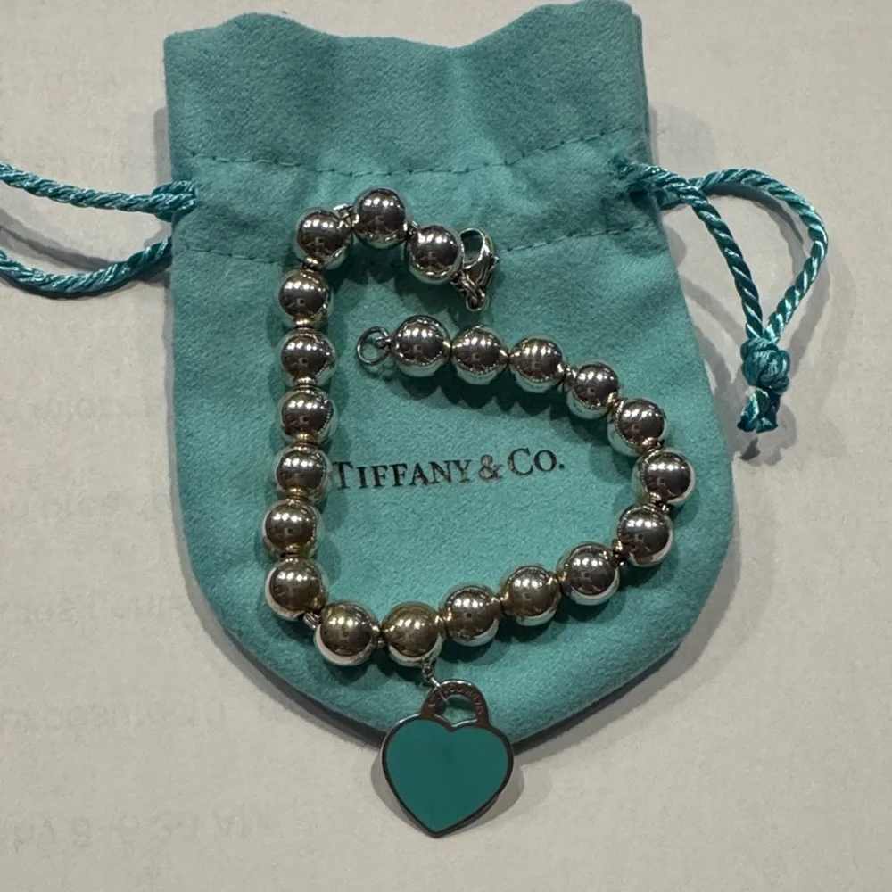 Tiffany & Co. Silver Bead Bracelet with Teal Heart - Picture 2 of 7